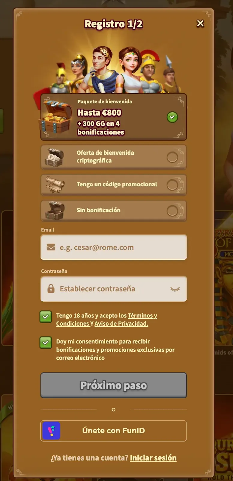 Formulario de registro MyEmpire Casino